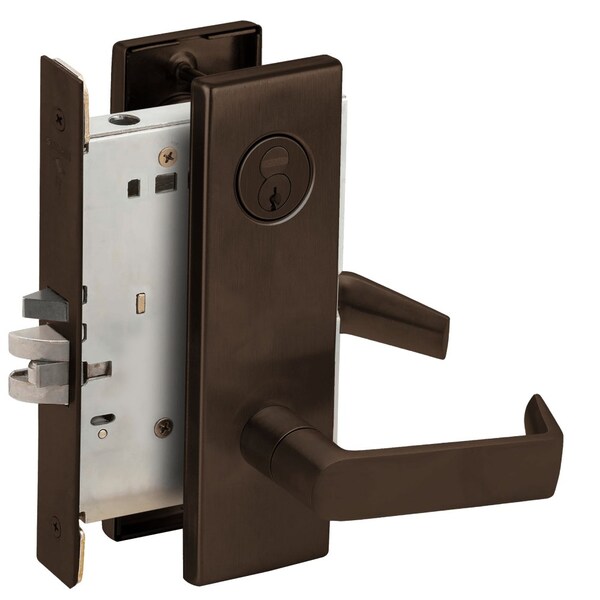 Schlage Grade 1 Storeroom Mortise Lock, Schlage FSIC With Core, S123 Keyway, 06 Lever, N Escutcheon, Dark Ox L9080R 06N 613 - main